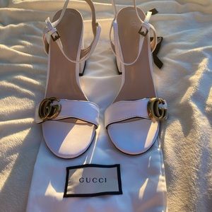 White Leather Gucci Sandal Heels